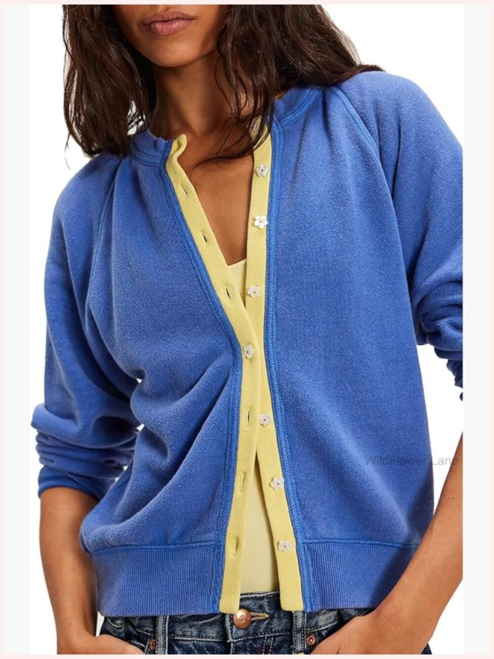 FP Movement by Free People Blue Button-Down with Yellow Placket